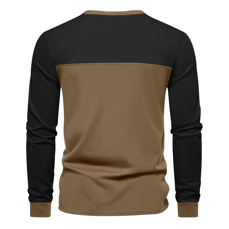 Men's Slim Fit Long Sleeve Paneled Bottoming Henley T-Shirt 88312026X