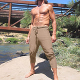 Men's Casual Solid Color Elastic Waist Loose Capri Harem Pants 41220437M