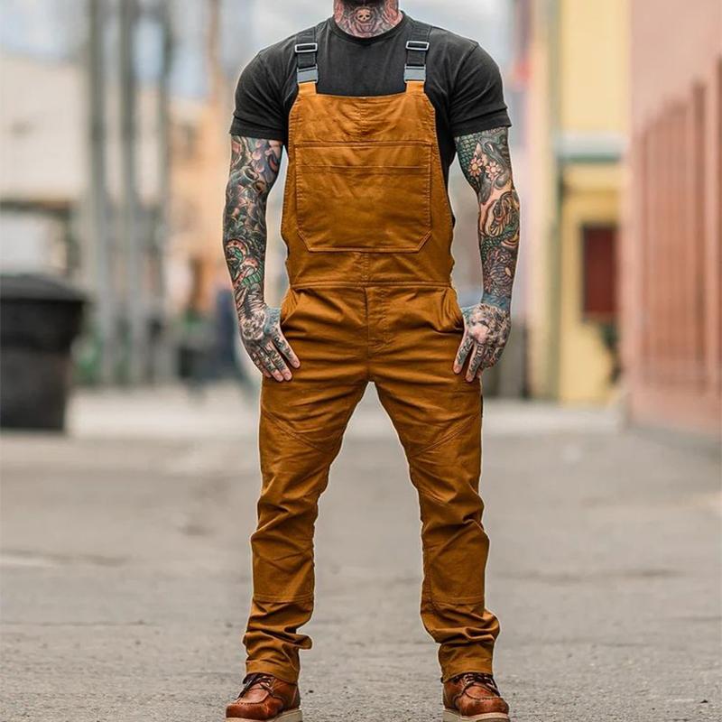 Men's Retro Casual Solid Color Workwear Overalls 41930324TO