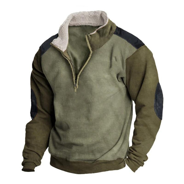 Men's Vintage Outdoor Half-Zip Stand Collar Patchwork Fur Collar Sweatshirt 69297652Y