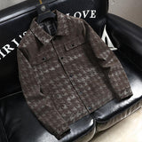 Men's Lapel Plaid Leather Jacket 28400852U