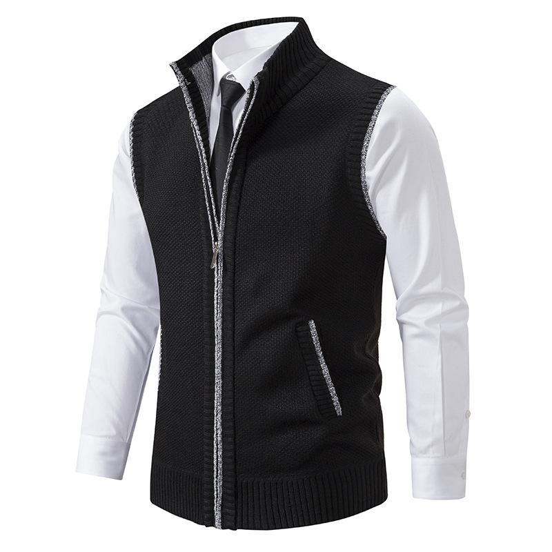 Gilet lavorato a maglia senza maniche con colletto alto casual da uomo, tinta unita 19972434Y