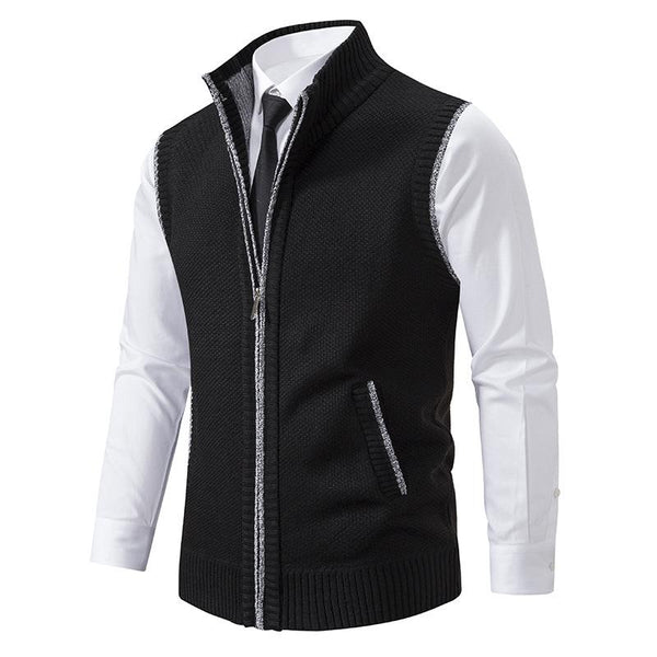 Men's Casual Solid Color Stand Collar Sleeveless Knitted Vest  19972434Y