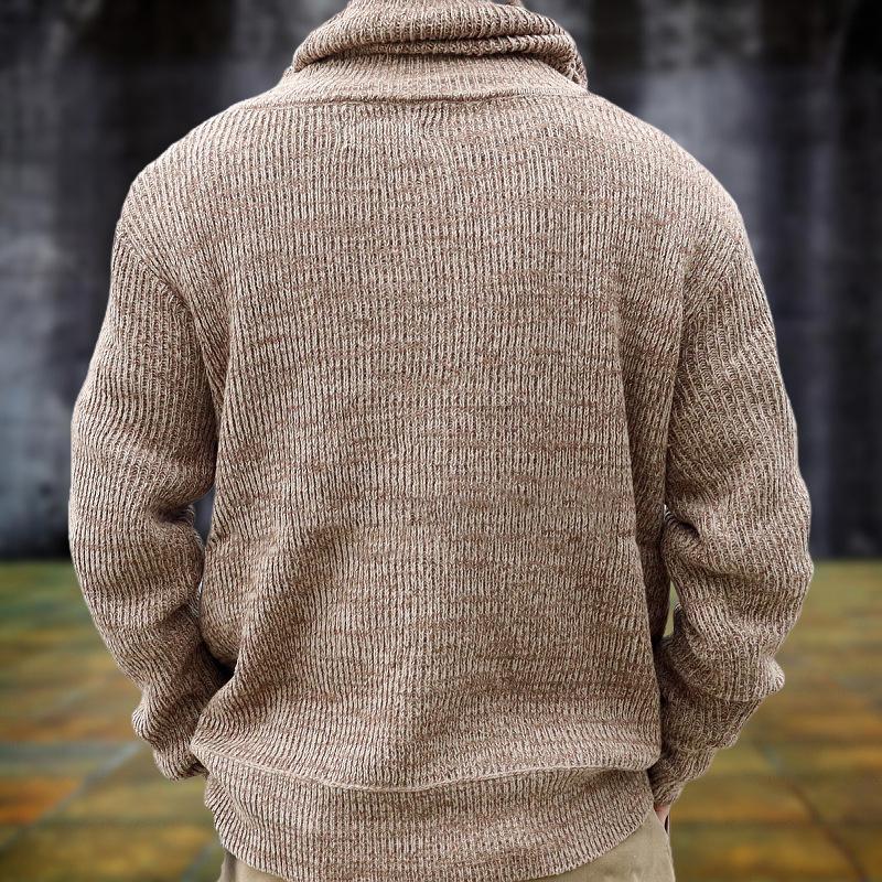 Men's Casual Solid Color Drawstring Pile Collar Knitted Sweater 05448302Y