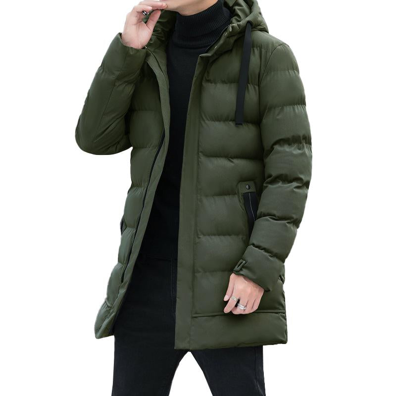 Men's Casual Hooded Zipper Warm Mid-Length Cotton Coat 11645694M