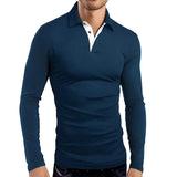 Men's Casual Solid Color Lapel Long Sleeve Polo Shirt 67015986M