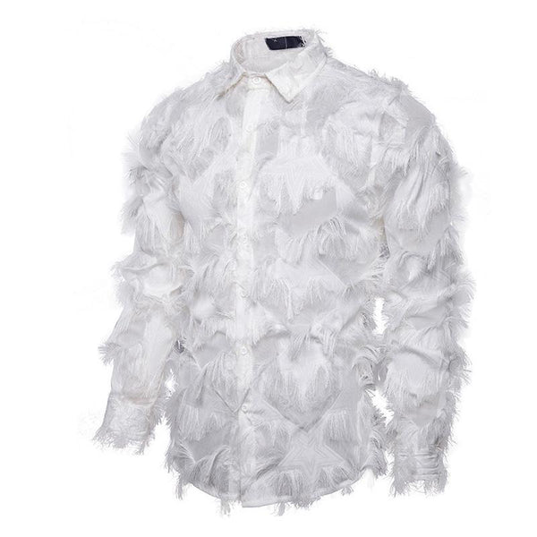 Men's Vintage Handmade 3D Feather Lapel Long-Sleeved Shirt 88639530M
