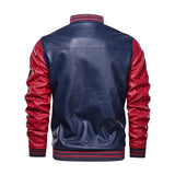 Men's Classic Casual Colorblock Zipper Stand Collar PU Leather Jacket 34793826K