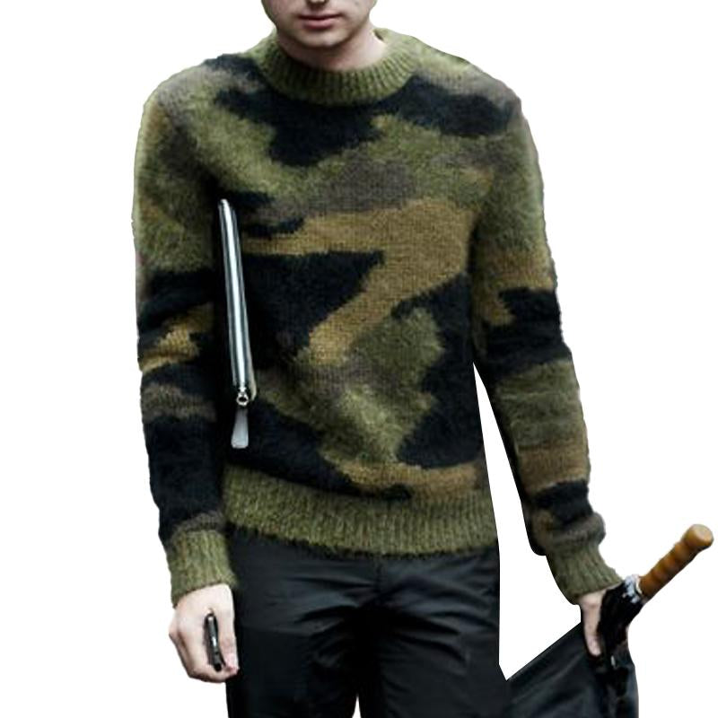 Men's Vintage Camouflage Jacquard Crew Neck Sweater 79045048Y