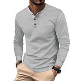 Men's Solid Color Waffle Henley Collar Long Sleeve Casual T-shirt 25467066Z