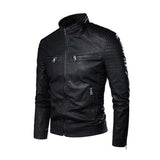 Men's Retro Classic Punk Biker Stand Collar Slim Fit Leather Jacket 01615914K