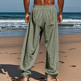 Men's Lace-up Beach Breathable Cotton and Linen Loose Pants 30111852X