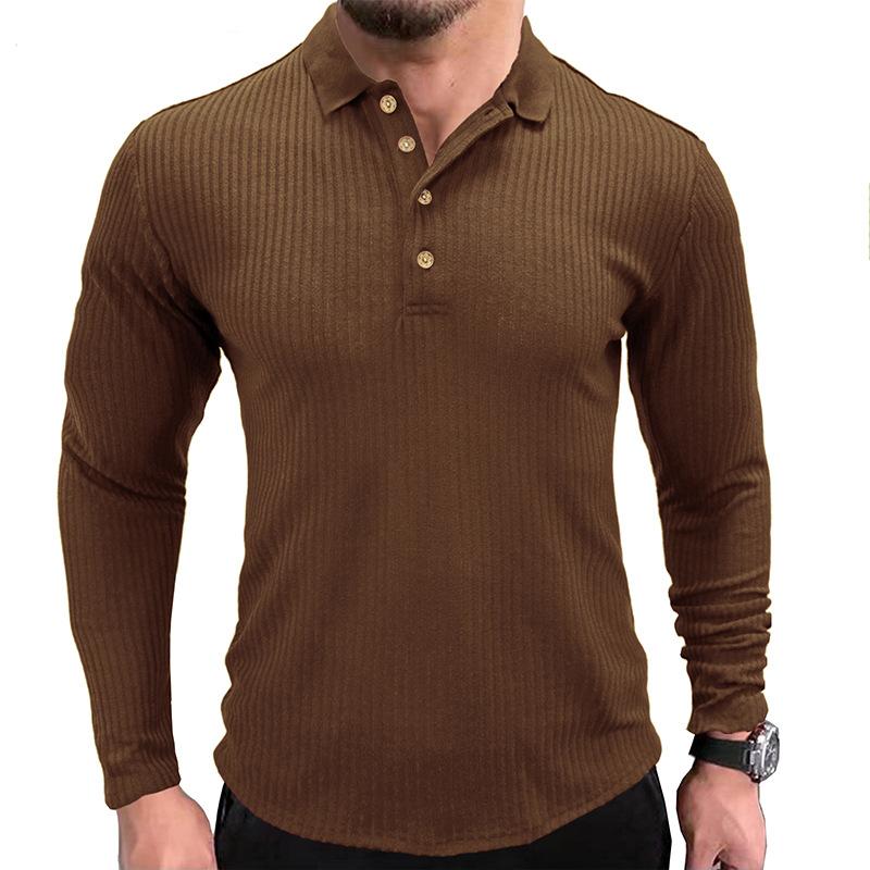 Men's Casual Solid Color Lapel Long Sleeve POLO Shirt 98685946Y