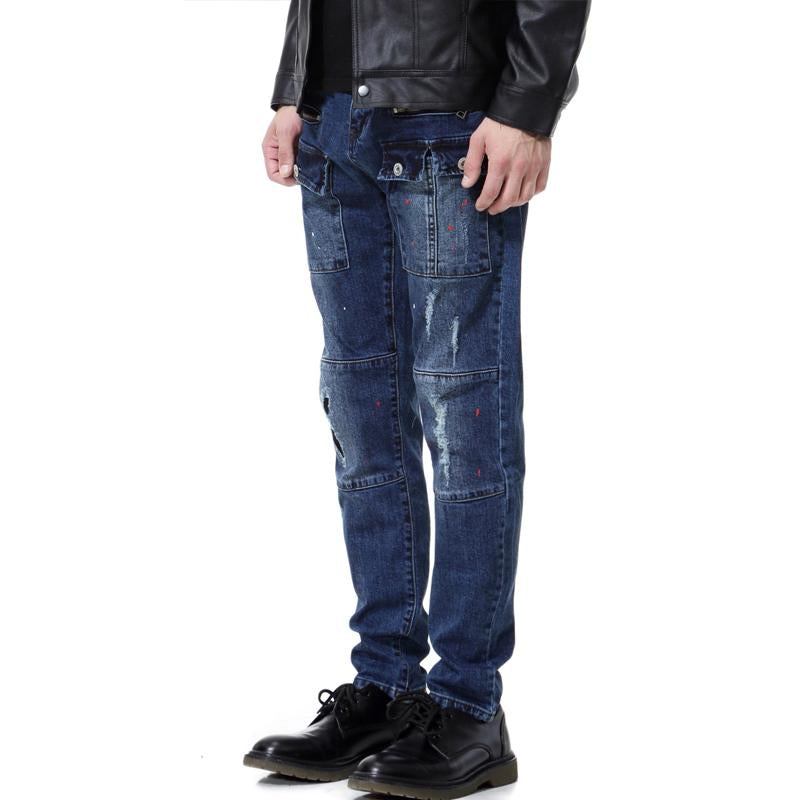 Men'S Vintage Ripped Multi-Pocket Jeans 20414090Y