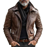 Men's Vintage Biker Lapel Zipper Leather Jacket 55758472X