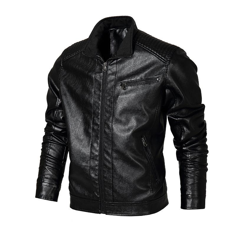 Chaqueta de cuero desgastada con cuello alto para hombre 91587482F