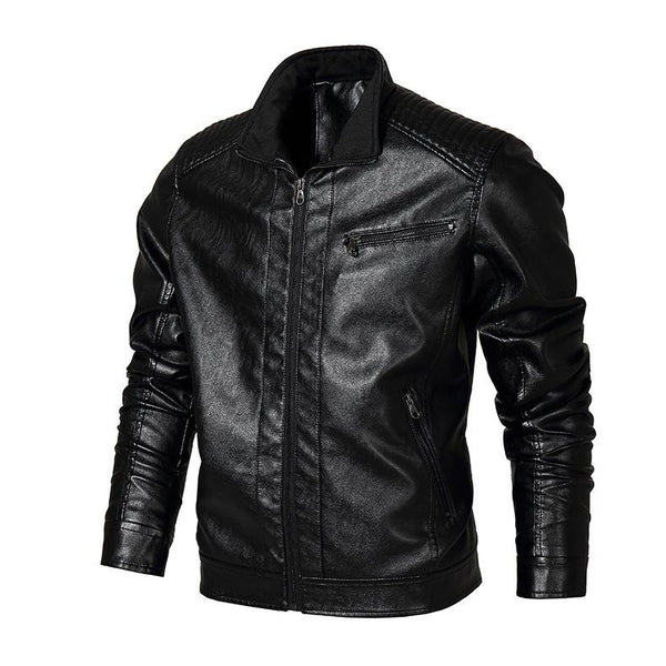 Men's Distressed Stand Collar Leather Jacket 91587482F