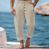 Men's Beach Solid Color Cotton and Linen Drawstring Pants 80434182Y