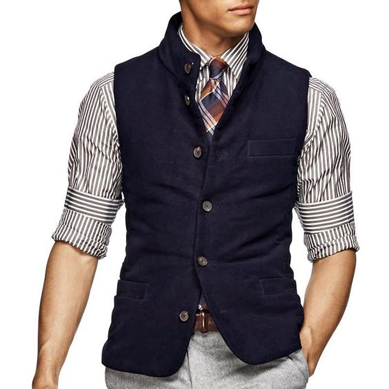 【Spedizione in 24 ore】Gilet monopetto con collo alto in pelle scamosciata vintage da uomo 65851873Y