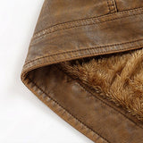 Men's Vintage Washed Multi-pocket Stand Collar Zippered Leather Jacket 34967189M