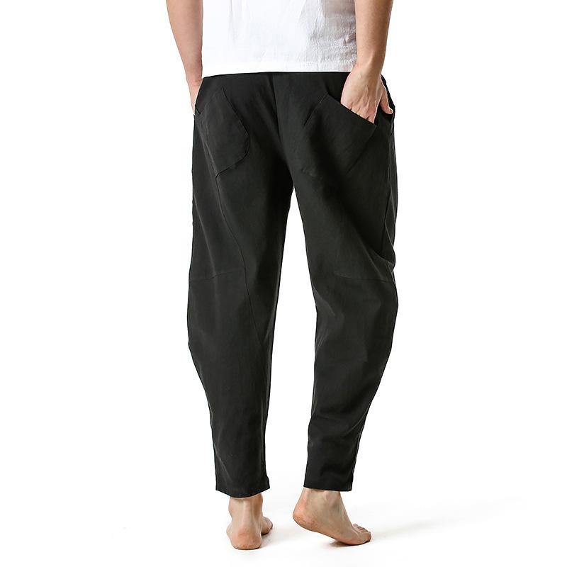 Pantalones holgados de algodón y lino con cordón para hombre 16882035Y