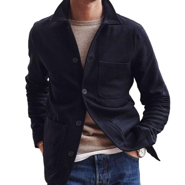 Men's Vintage Wool Blended Lapel Single Breasted Multi-pocket Work Jacket 77205287M