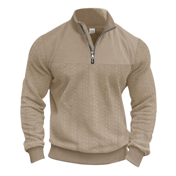 Men's Retro Casual Stand Collar Zipper Loose Jacquard Sweatshirt 57147354X