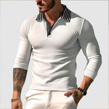 Men's Striped Print Long Sleeve Button-Up POLO Shirt 95550926X