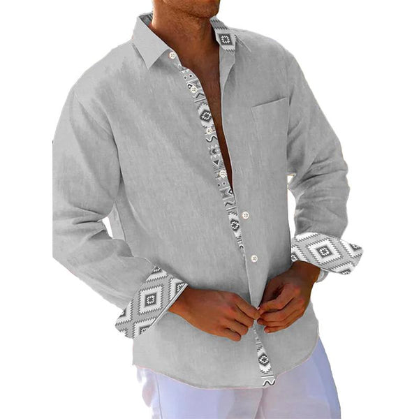 Men's Printed Cuff Placket Contrast Lapel Shirt 71219109X