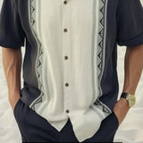 Men's Casual Art Geometric Stripe Print Lapel Shirt 78246122X