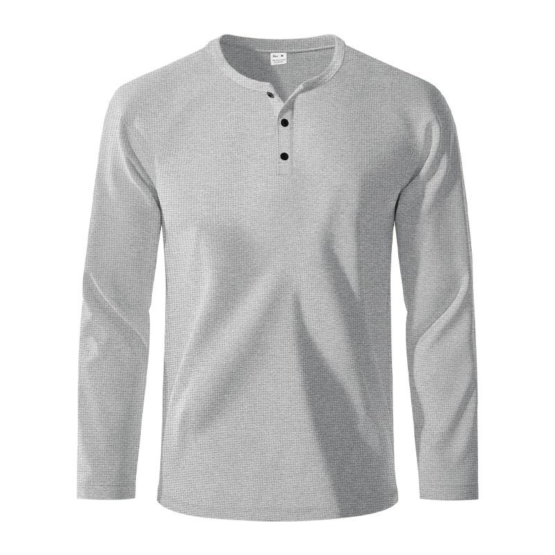 Men's Solid Color Waffle Henley Collar Long Sleeve Casual T-shirt 25467066Z