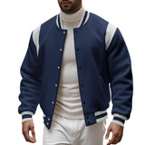 Men's Casual Colorblock Plus Velvet Stand Collar Baseball Jacket 22354630Y