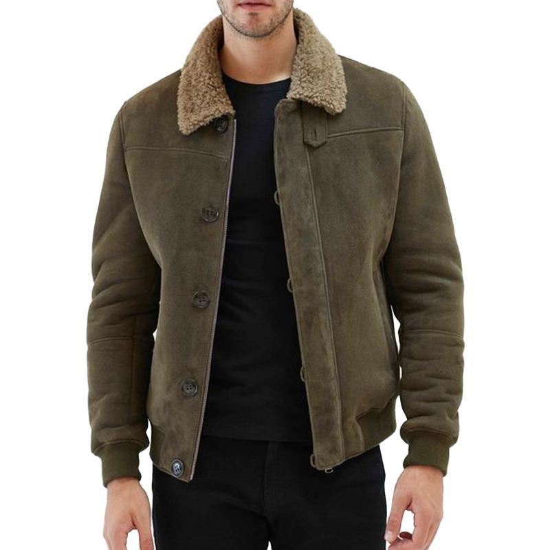 【Expédition 24 heures】Veste à revers en peluche patchwork en daim de couleur unie vintage pour homme 41850652Y