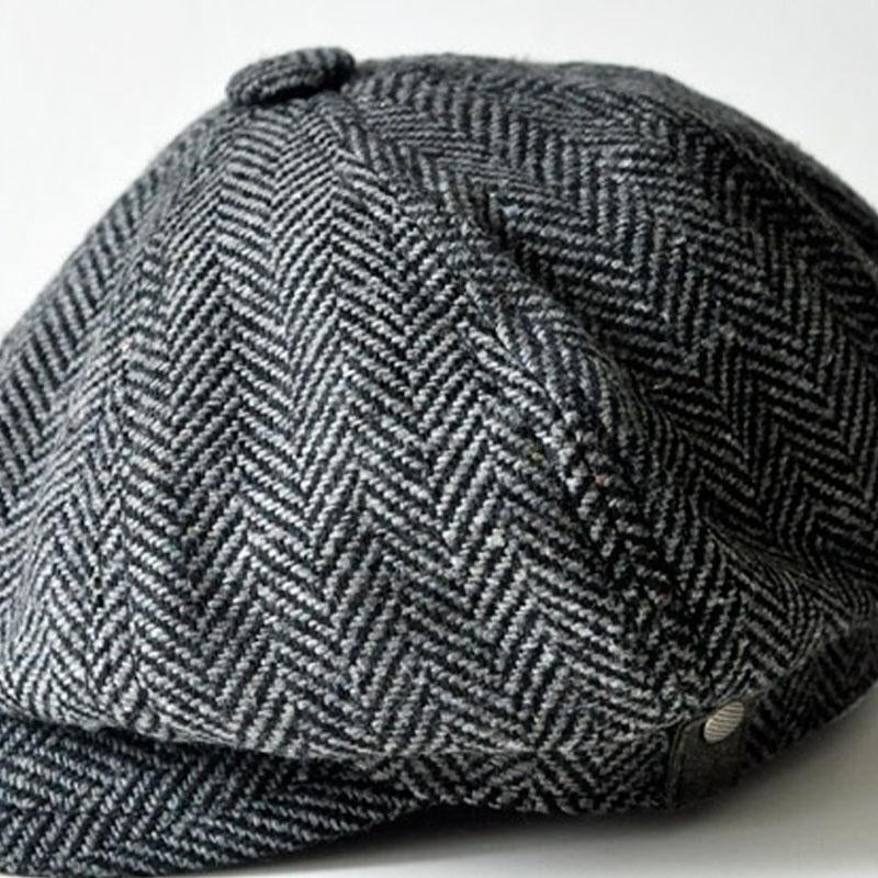 Men's Vintage Herringbone Woolen Beret 62135967M