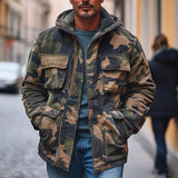 Men's Vintage Camouflage Multi-Pocket Hooded Coat 04587941X