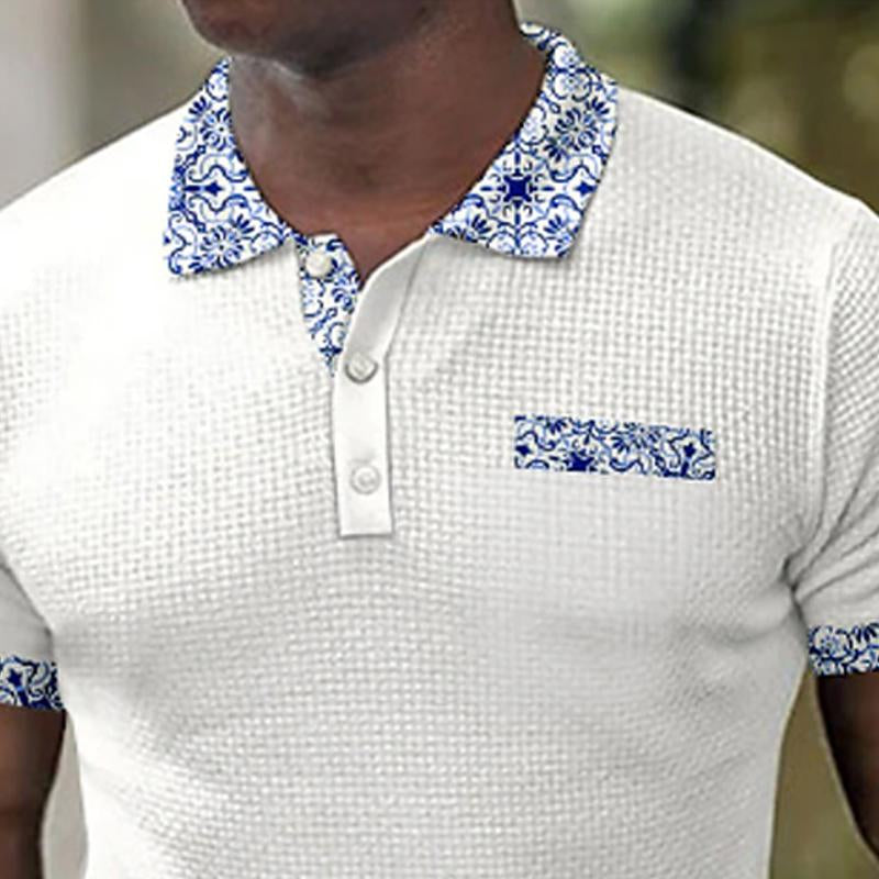 Men's Vintage Printed Patchwork Short-Sleeved Polo Shirt 87391506Y