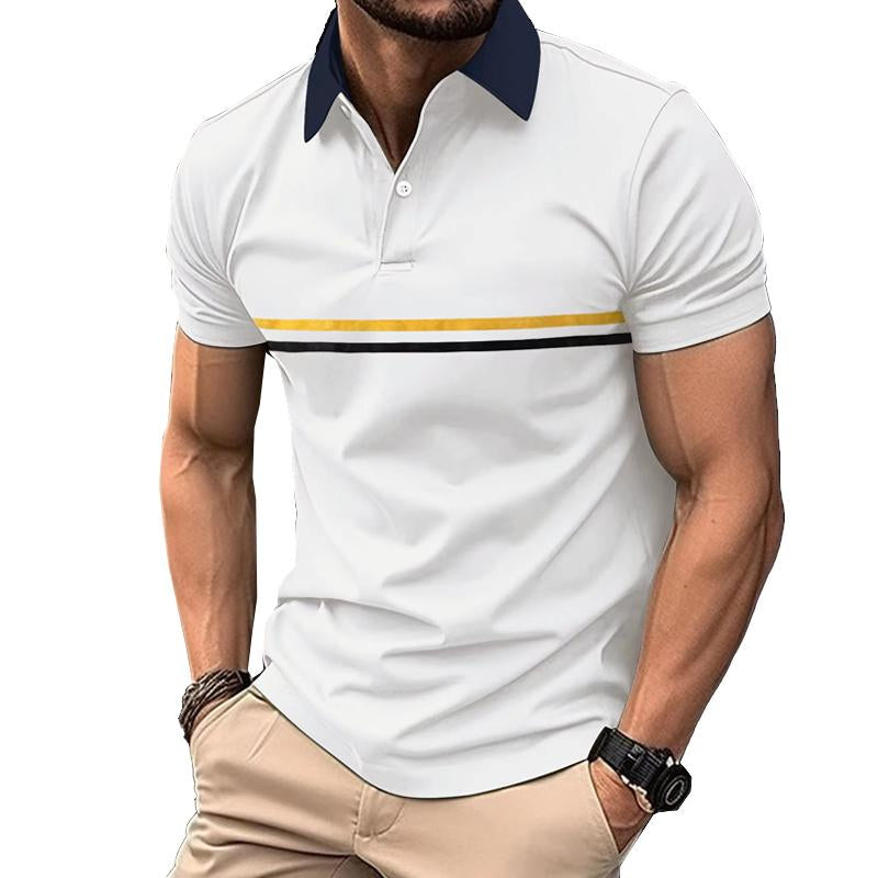 Men's Button Stitching Sports Lapel Short Sleeve Polo Shirt 99450086X