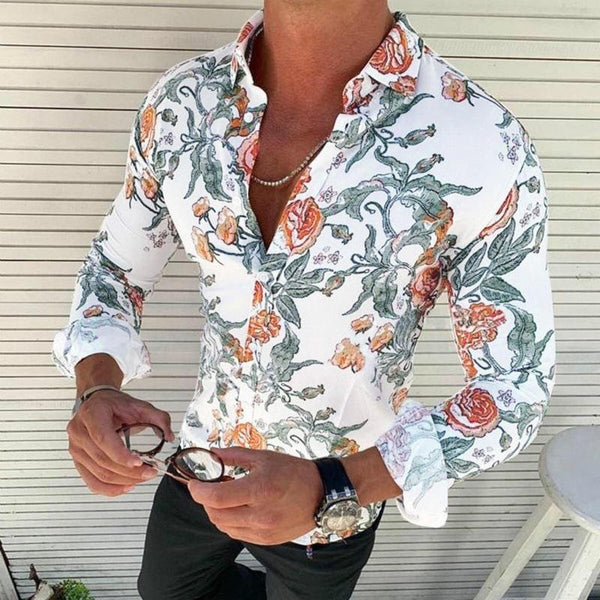 Men's Retro Slim Floral Lapel Shirt 29927596TO