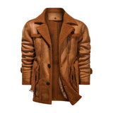 Men's Vintage Solid Color Multi-Pocket Lapel Warm Shearling Coat 56482380Y