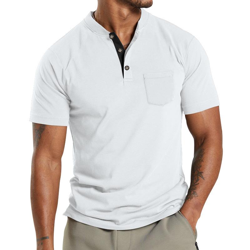 Men's Solid Henley Collar Breast Pocket Short Sleeve T-shirt 16261957Z