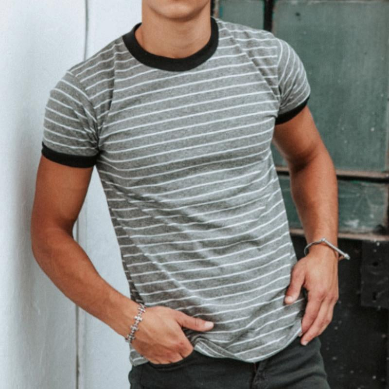 Men's Casual Striped Round Neck Short Sleeve T-Shirt 78243720TO