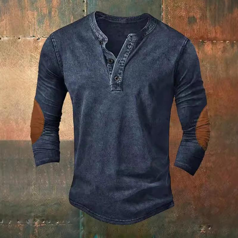 Men's Printed Vintage Button Pullover Long Sleeve T-Shirt 13323213X