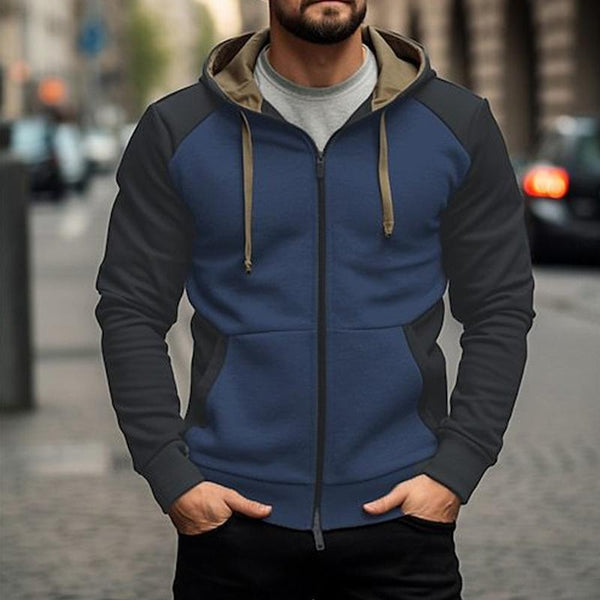 Men's Simple Colorblock Casual Loose Zipper Hoodie 95658848X