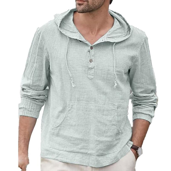 Men's Solid Color Loose Cotton Blend Casual Hooded Long Sleeve Pullover Shirt 85520141X