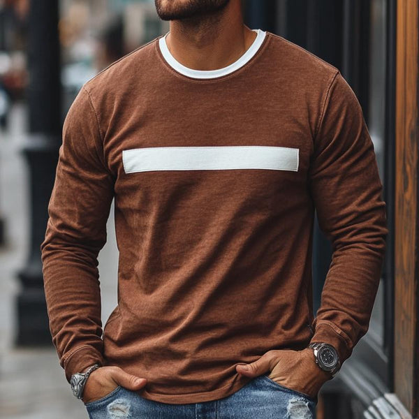 Men's Retro Casual Solid Color Round Neck Long Sleeve T-Shirt 66011446TO