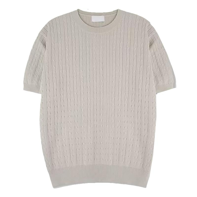 Men's Solid Color Round Neck Vertical Striped Sweater 36545940X