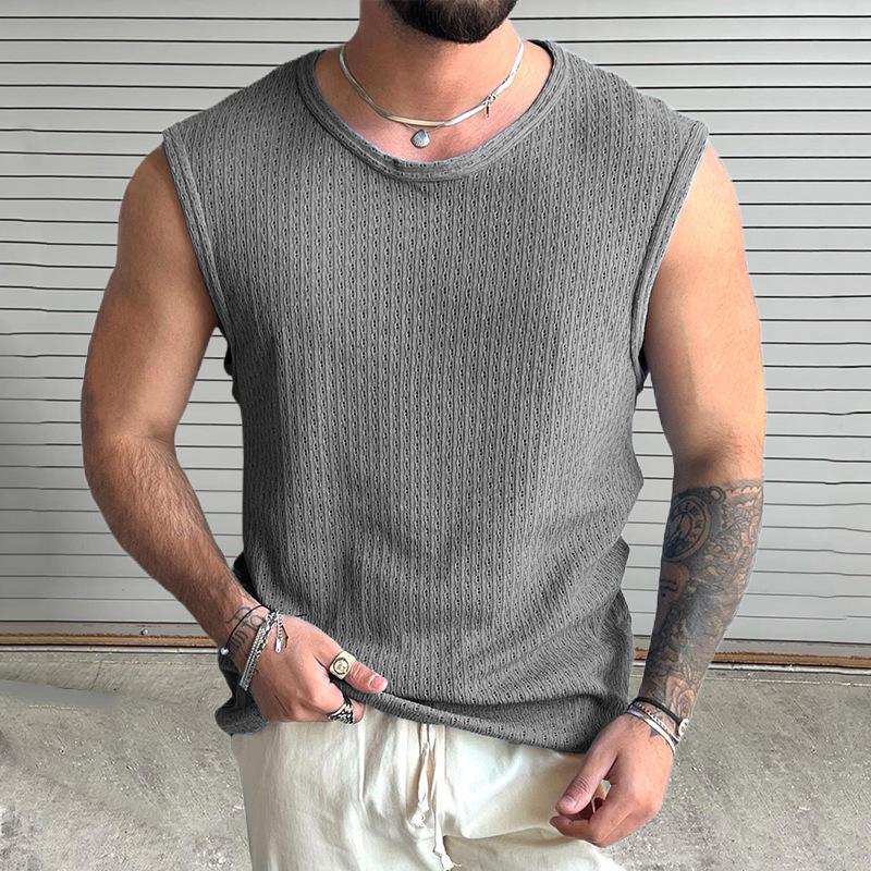 Men's Casual Round Neck Slim Fit Knitted Hollow Tank Top 05880250M