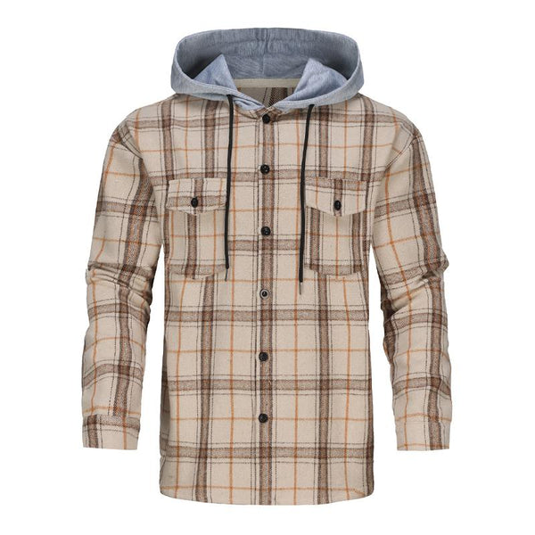 Men's Vintage Brushed Plaid Single Breasted Hoodie 33042873X