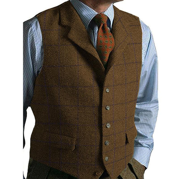 Men's Vintage Plaid Lapel Single Breasted Slim Vest 09816788M