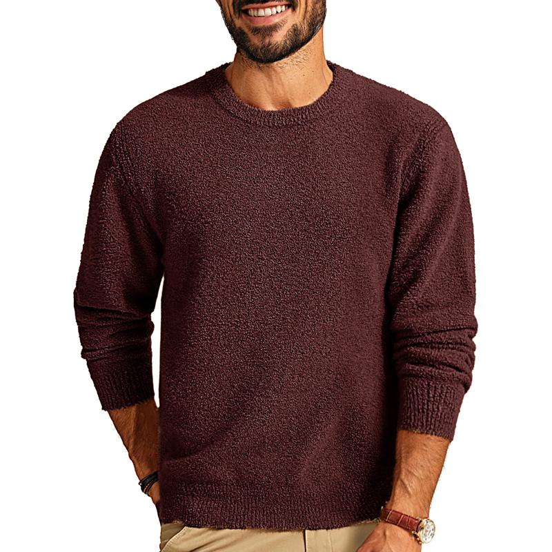 Men's Solid Color Plush Round Neck Long Sleeve Sweatshirt 48577116Y